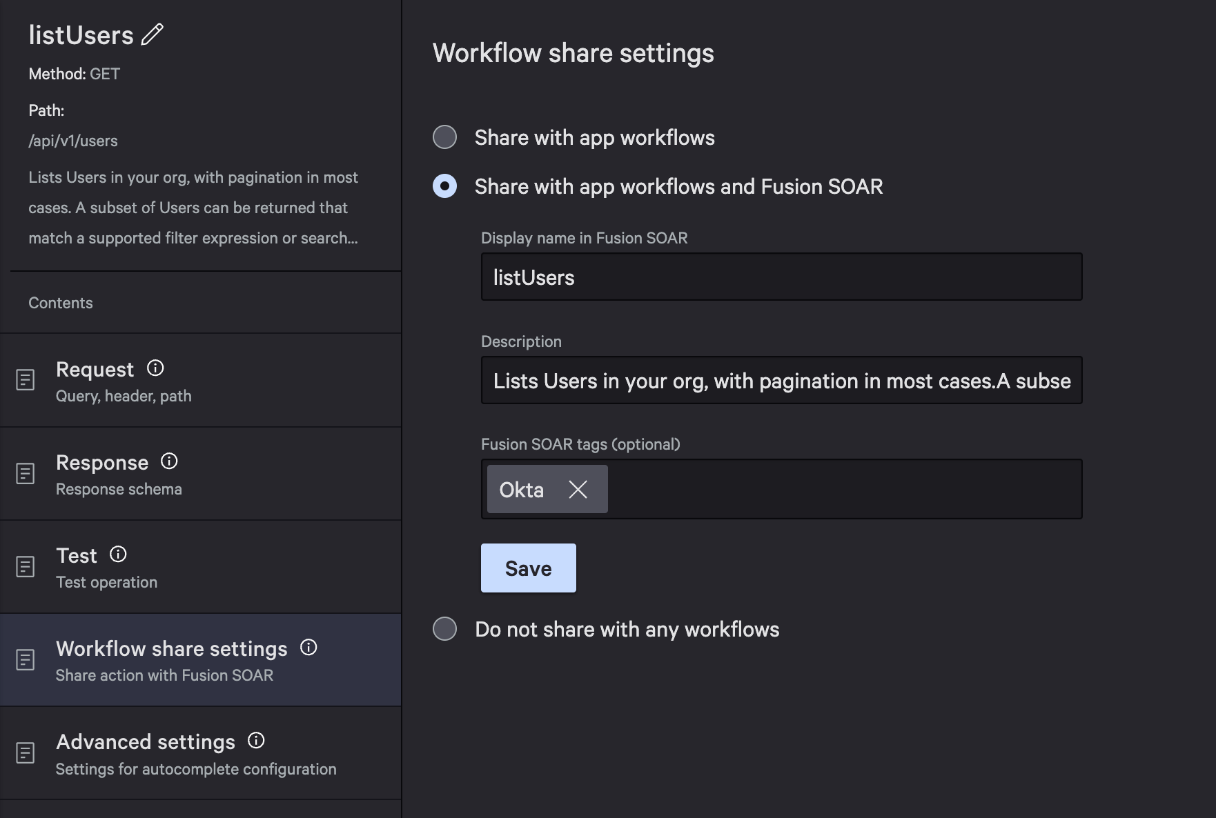 Workflow Share settings